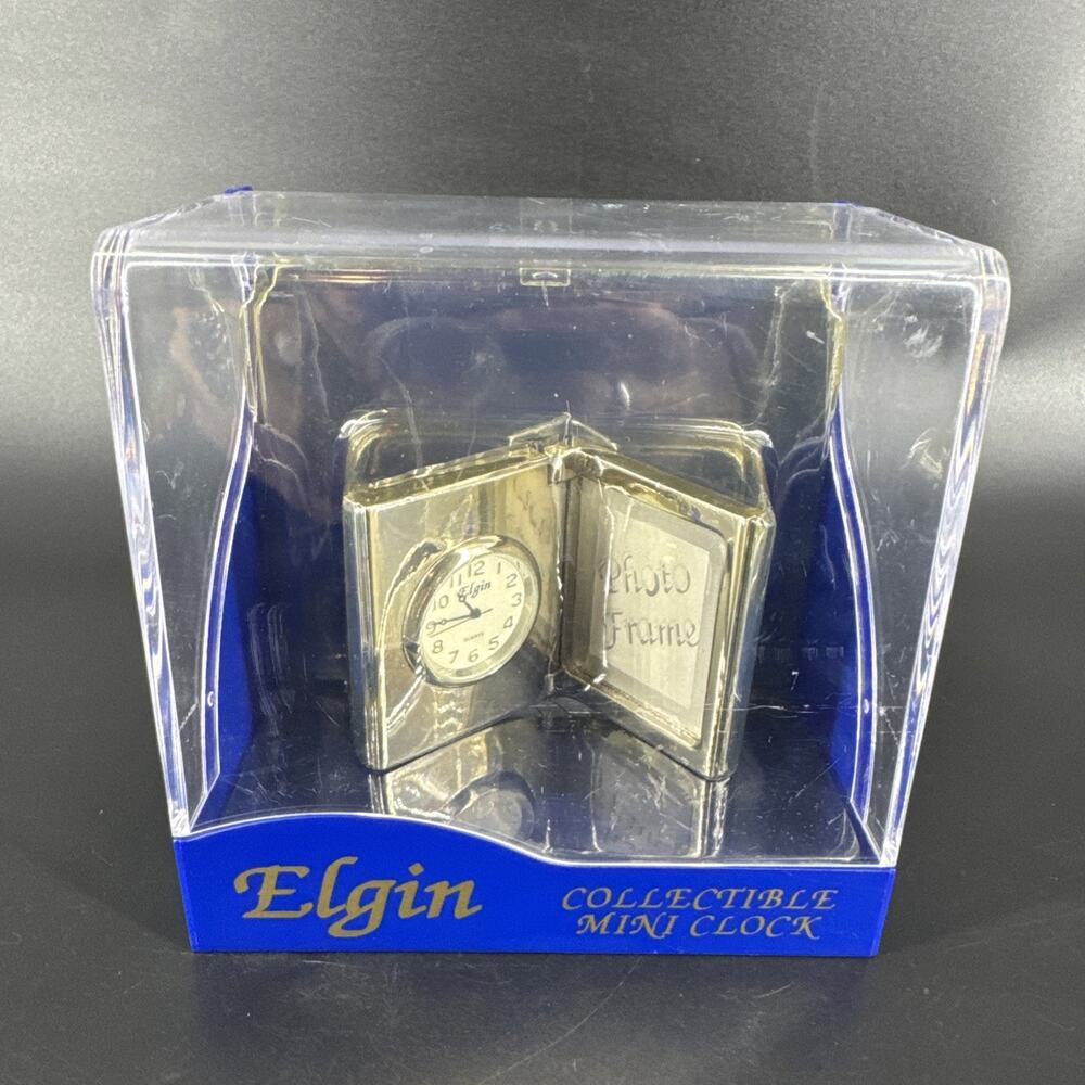 Vintage New Old Stock ELGIN Mini PHOTO FRAME Clock Silver Tone